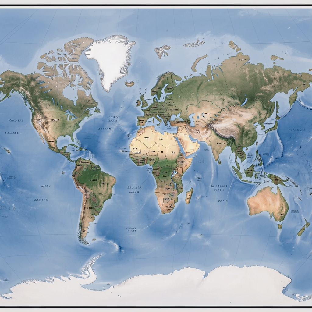 Carte du monde avec représentation des grandes puissances géopolitiques contemporaines et leurs sphères d'influence — alliances, tensions et multipolarité